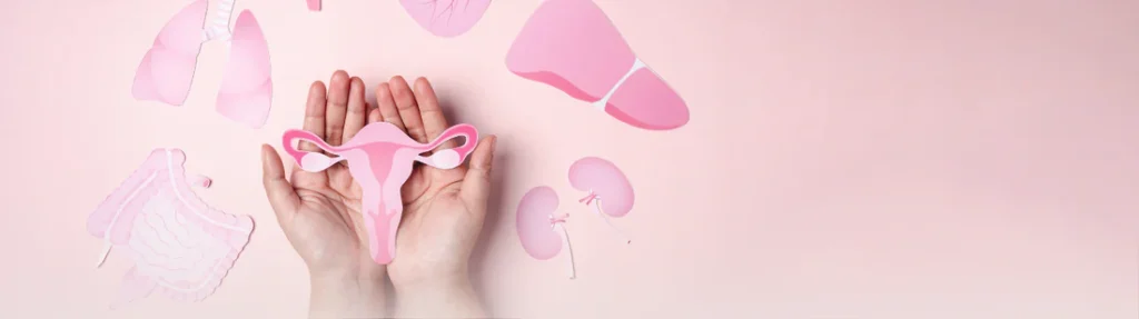 Woman holding uterus picture